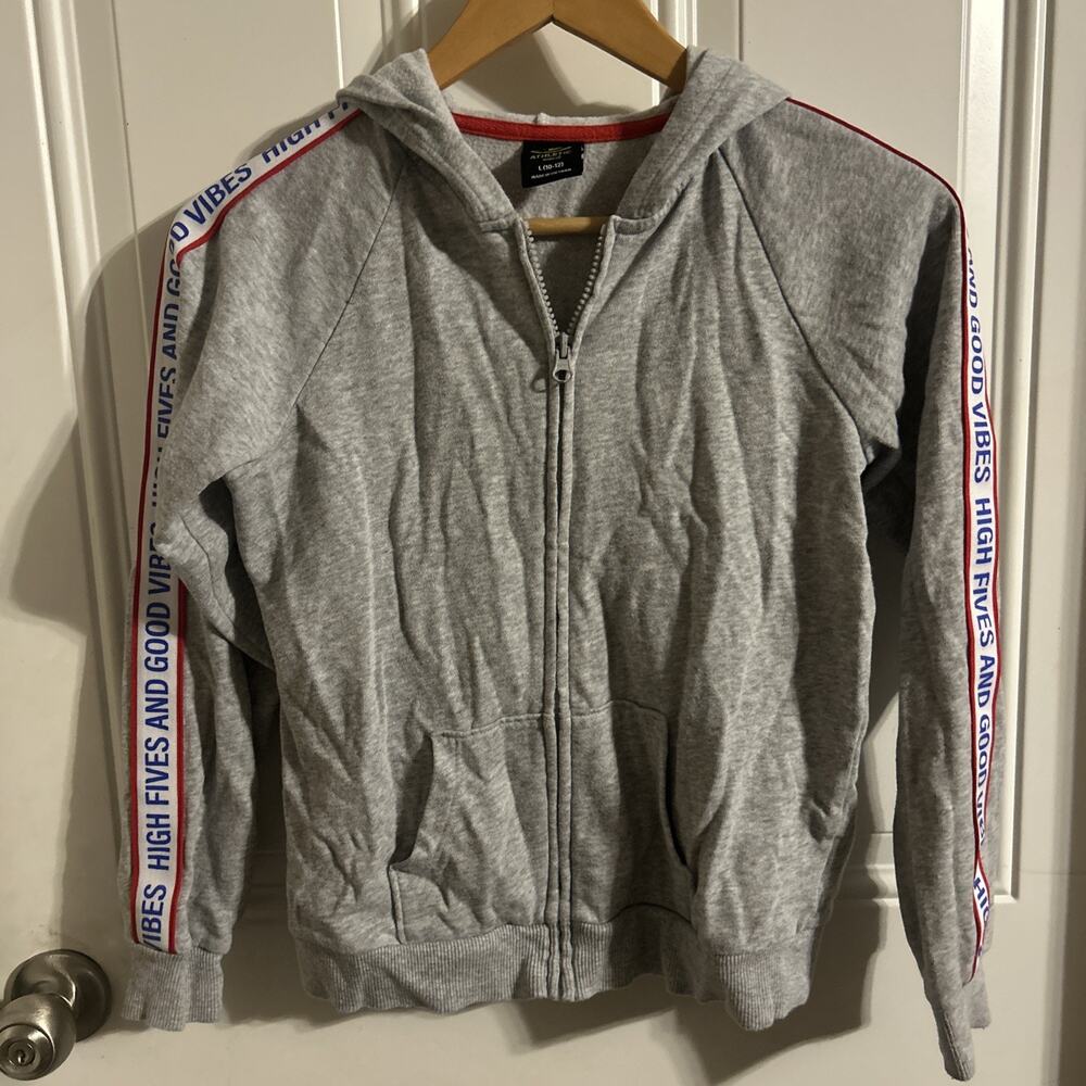 ATHLETIC WORKS GIRLS GRAY SWEAT JACKET HIGH FIVES AND GOOD VIBES Size L (10-12)
